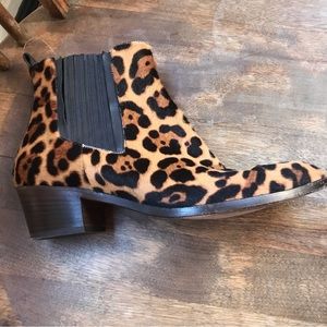 J Crew leopard   Leather fur boots Sz 9 EUC